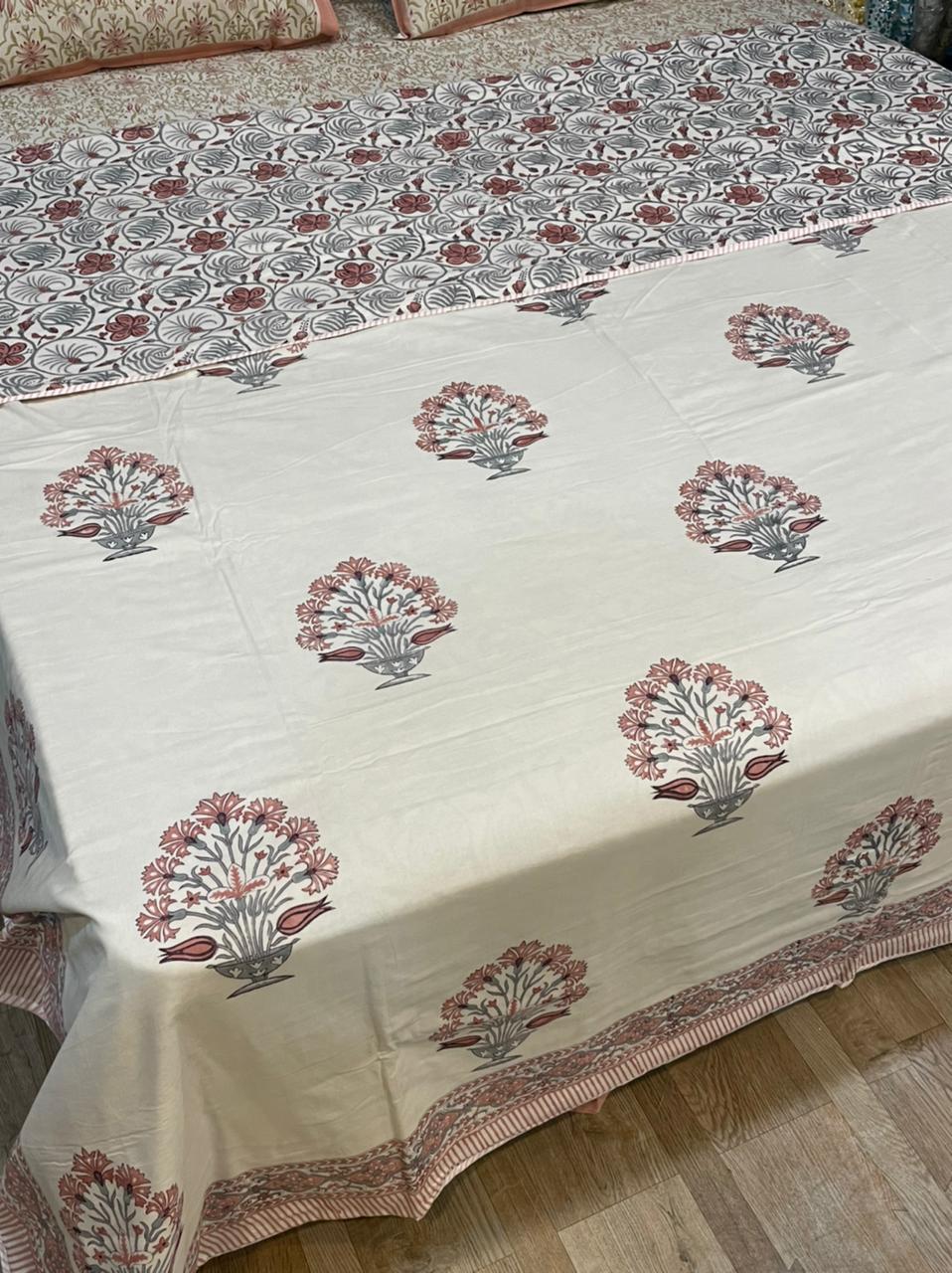 Hand Block Printed Dohar - 90x108 Inches Double Size | 100% Cotton, Reversible Design, Machine Washable, Flannel Filling