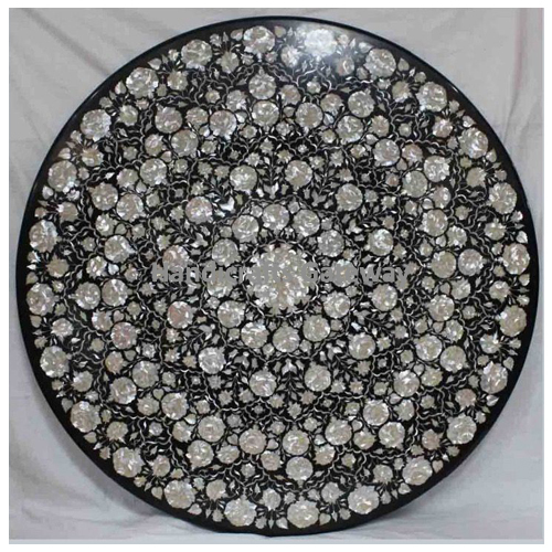 Black Mother Of Pearl Inlay Design Round Table Top For Home Use