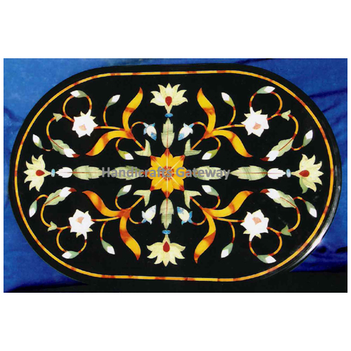 Indian Black Marble Oval Shape Dining Table