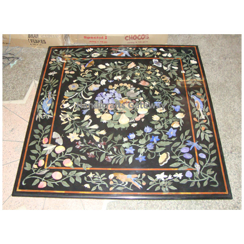 Black Marble Inlay Design Square Shape Coffee Table Top