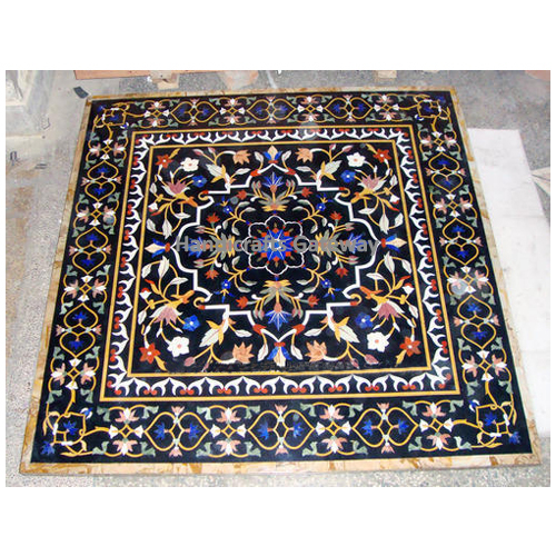 Black Handmade Marble Inlay Work Coffee Table For Home