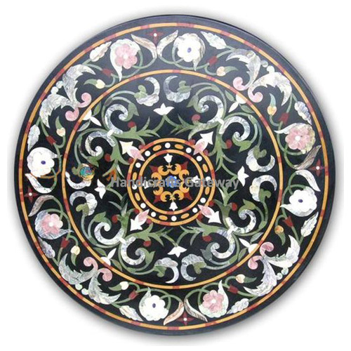 Natural Marble Inlay Dining Table - Polished Finish, Rectangular/Custom Sizes 24x24 to 96x48 Inches, Black/White/Multicolor Options, Antique Imitation Style, Ideal Home Decoration