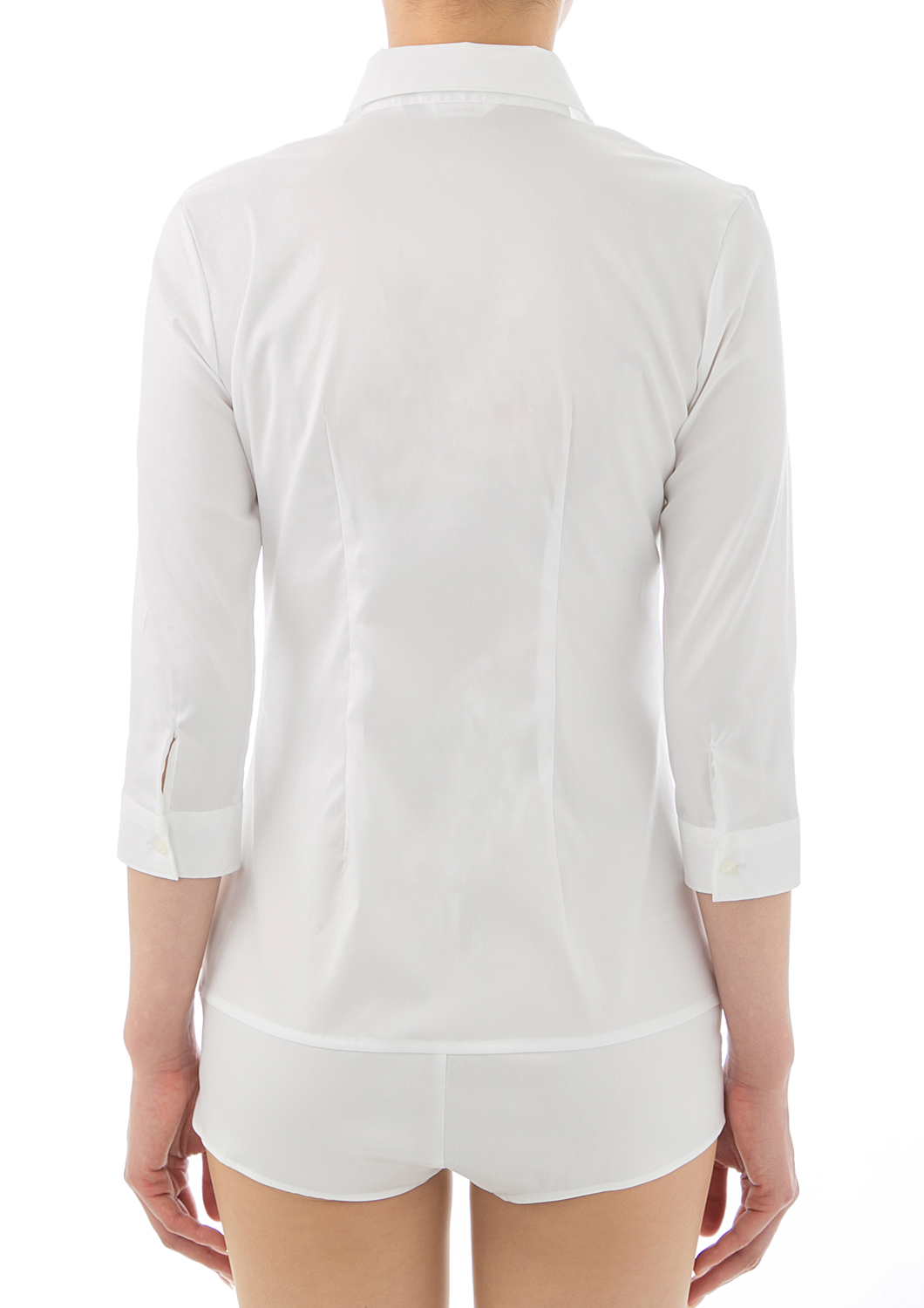 (Premium) Stretch Easy Care/ Bodysuit Shirt/ 3/4 Sleeve/ White Collar Style: Classic