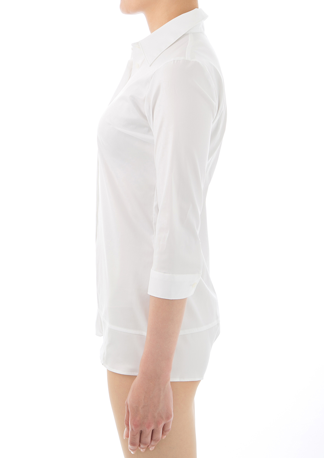 (Premium) Stretch Easy Care/ Bodysuit Shirt/ 3/4 Sleeve/ White Collar Style: Classic