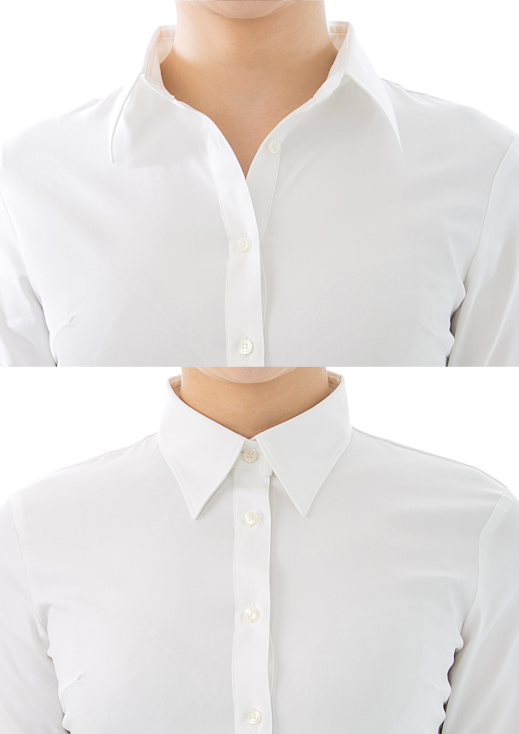 (Premium) Stretch Easy Care/ Bodysuit Shirt/ 1/2 Sleeve White Collar Style: Classic
