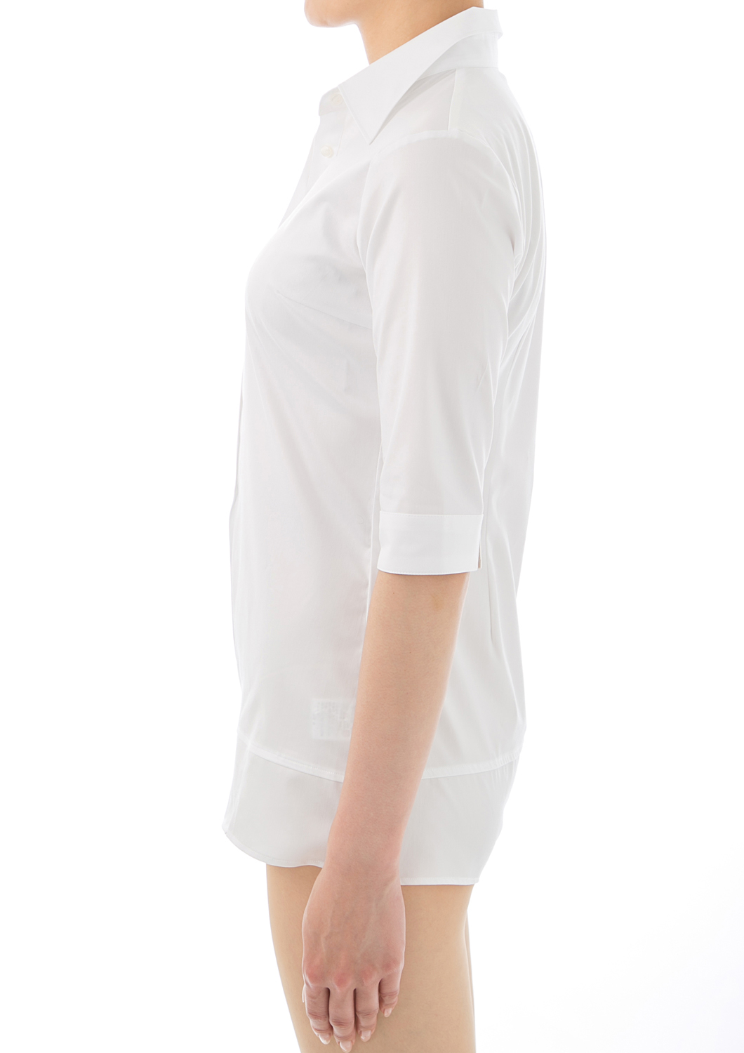 (Premium) Stretch Easy Care/ Bodysuit Shirt/ 1/2 Sleeve White Collar Style: Classic