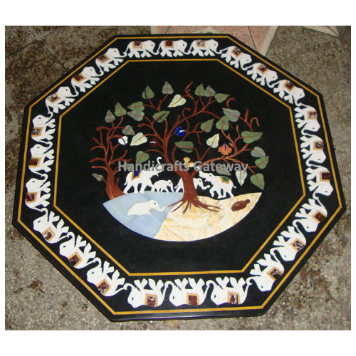 Indian Beautiful Octagonal Black Marble Dining Table