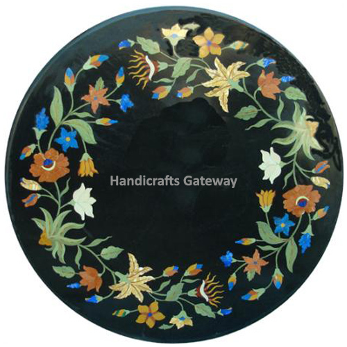 Black Marble Inlay Coffee Table Top For Restaurant