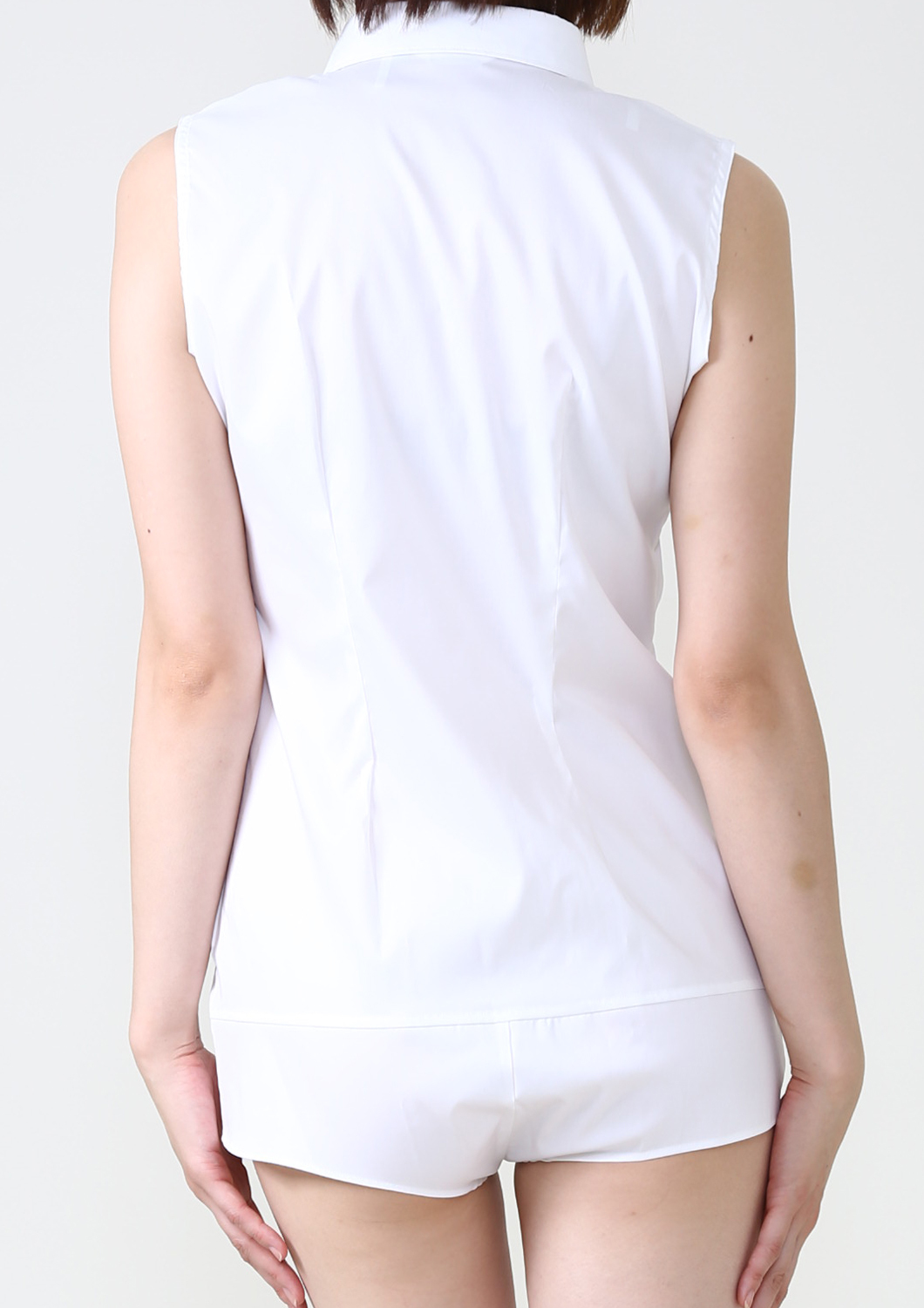 (Premium) Stretch Easy Care/ Bodysuit Shirt/ Sleeveless/ White Collar Style: Classic