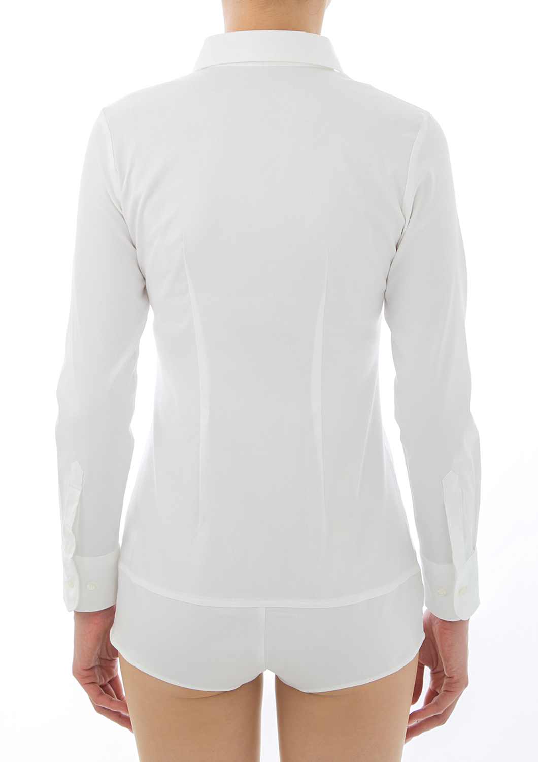 Stretch Easy Care Long Sleeve Bodysuit Shirt - 59% Polyester 36% Cotton 5% Polyurethane Classic White Machine Washable No Iron Adjustable Cuffs Tailored Fit