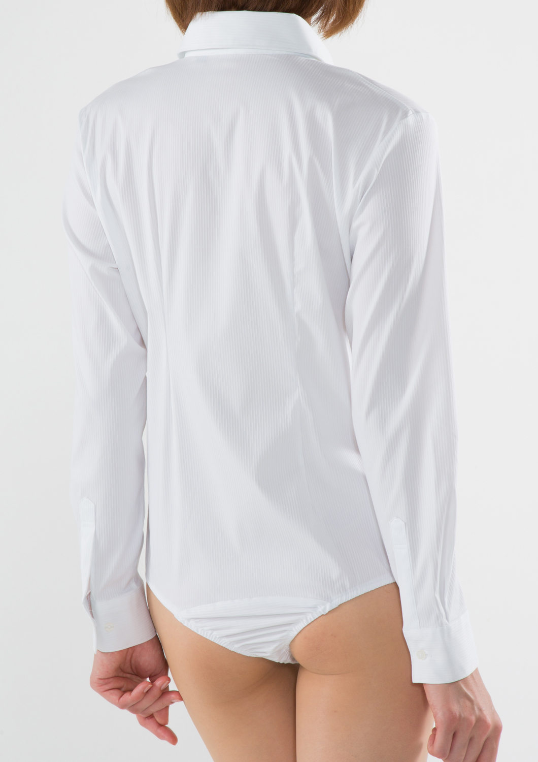 (Premium) Stretch Easy Care/ Bodysuit Shirt/ All-in-one Fit/ Stripe/ White Collar Style: Classic