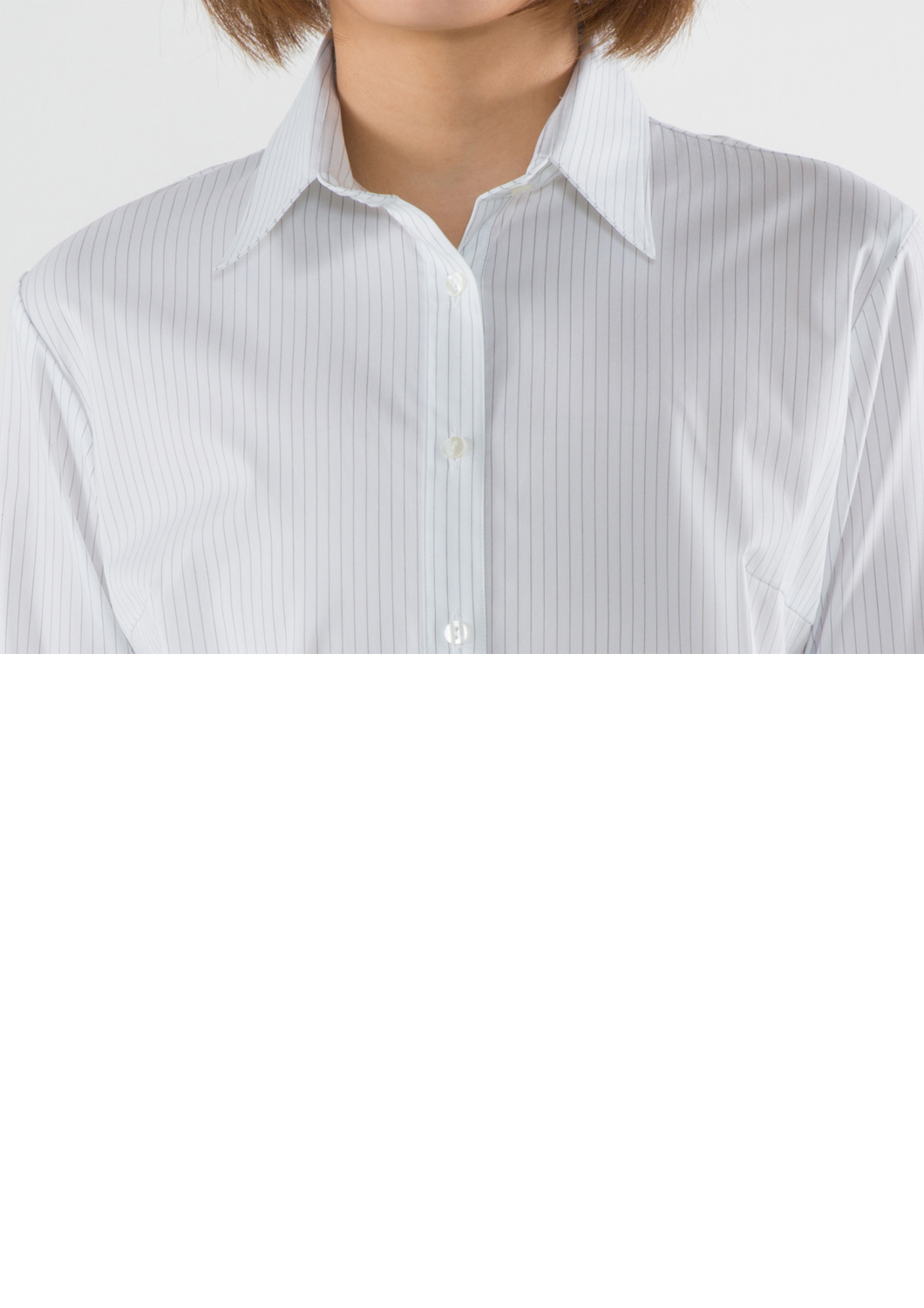 (Premium) Stretch Easy Care/ Bodysuit Shirt/ All-in-one Fit/ Stripe/ Black Collar Style: Classic