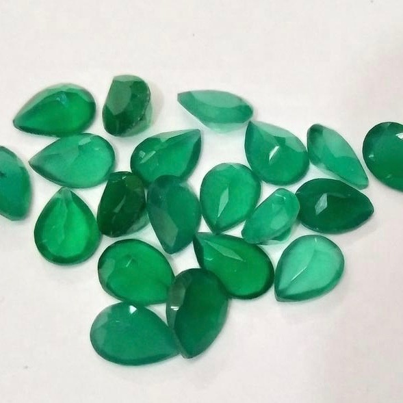 7x10mm Green Onyx Faceted Pear Loose Gemstones Grade: Aaa