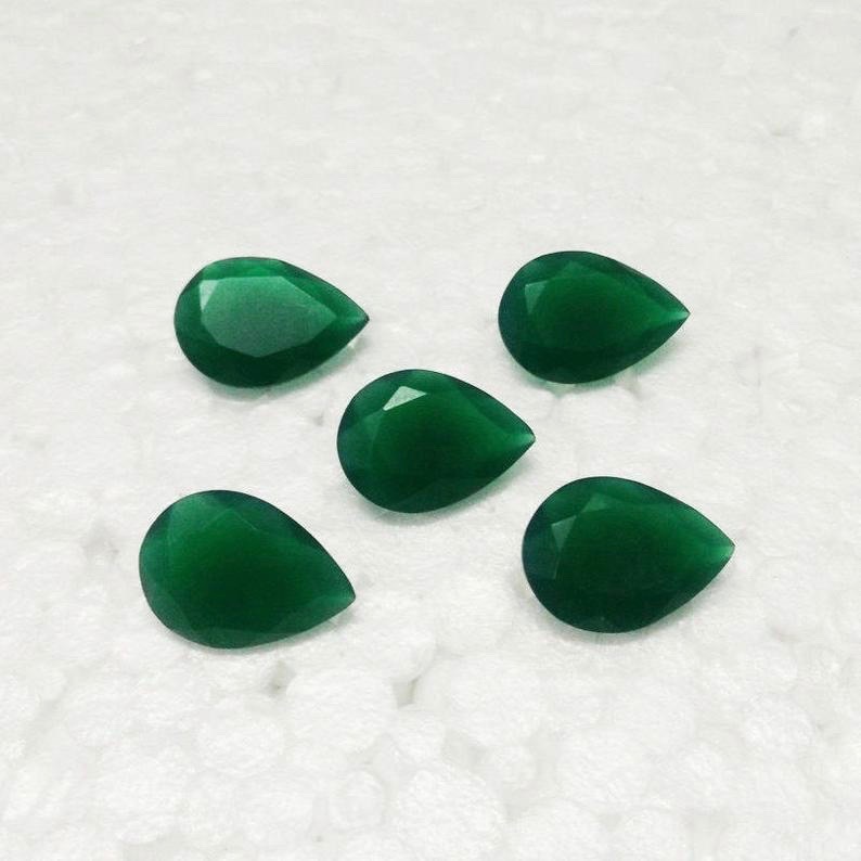 7x10mm Green Onyx Faceted Pear Loose Gemstones Grade: Aaa
