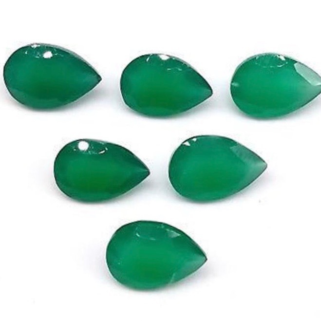 7x10mm Green Onyx Faceted Pear Loose Gemstones Grade: Aaa