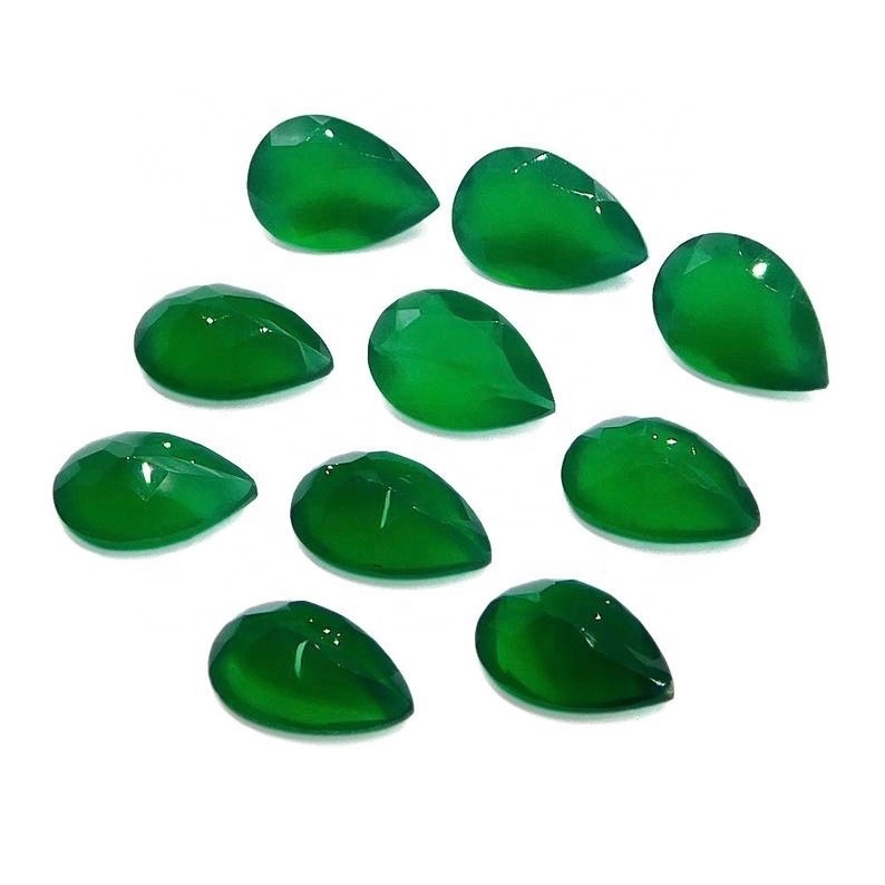 7x10mm Green Onyx Faceted Pear Loose Gemstones Grade: Aaa
