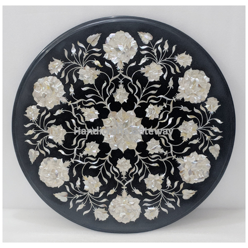 White Round Mother Of Pearl Beautiful Inlay Design Coffee Table