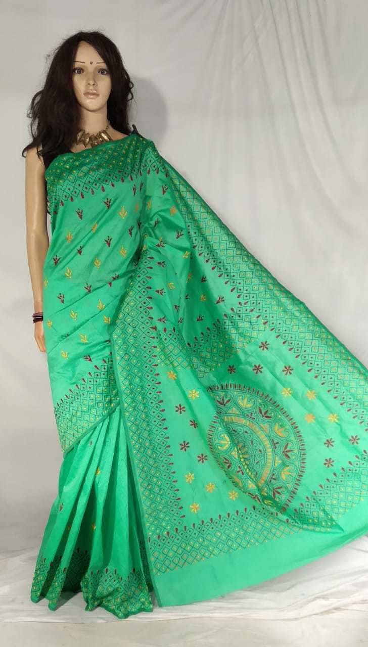 Yellow. Kantha Saree