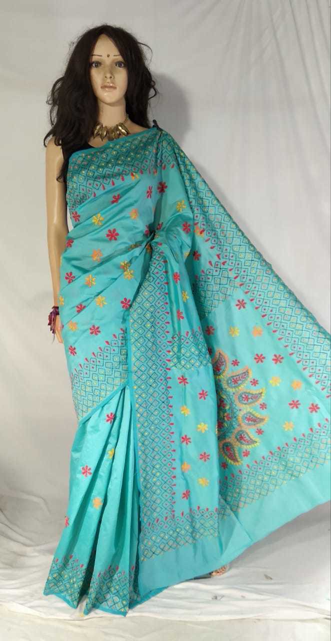Yellow. Kantha Saree