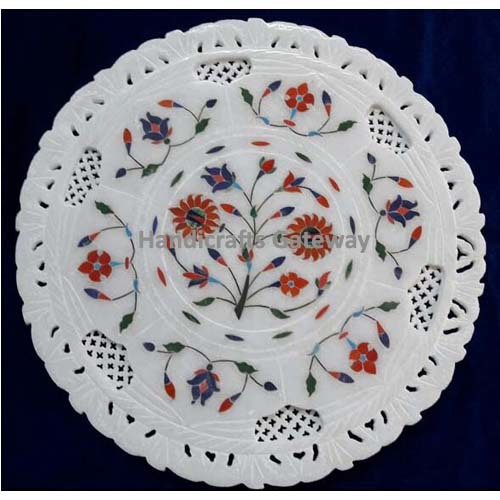 White Different Different Semi Precious Stone Inlay Work Decorative Plate