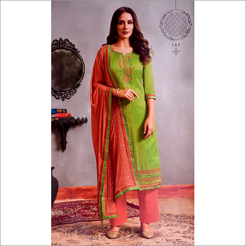 कॉर्डिंग एम्ब्रायडरी वर्क के साथ पार्टी वियर जैम सिल्क सूट फैब्रिक