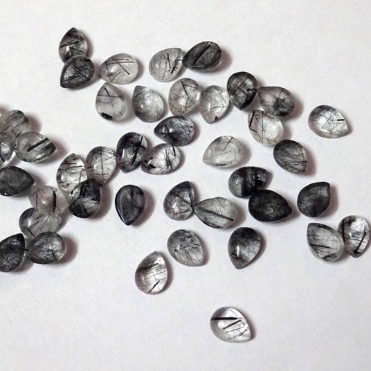 8x12mm Black Rutilated Quartz Pear Cabochon Loose Gemstones Grade: Aaa