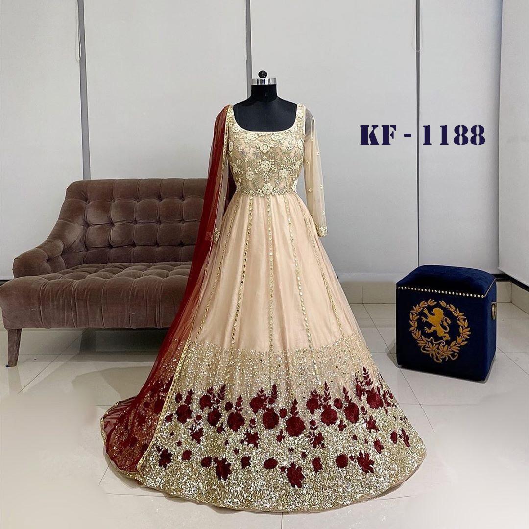 Georgette Gown - Sequenced Fabric With Heavy Silk Bottom, Full Embroidered Sleeves | Breathable, Washable, All-season Suitable, Customizable Size