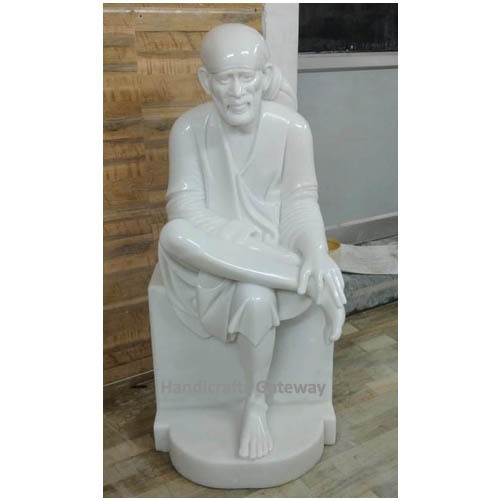 Pure White Marble Sai Baba Sculpture Height: 12" Inch (In)