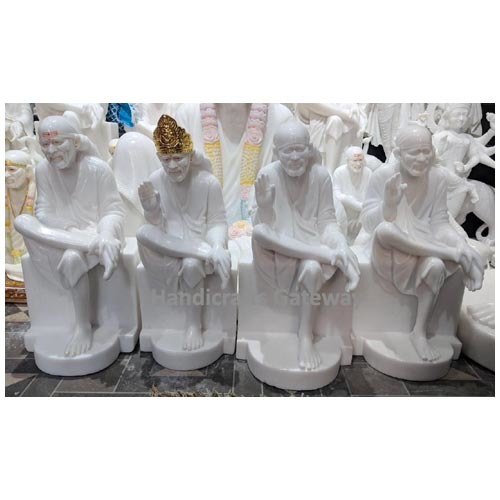 Beautiful Pure White Vietnam Marble Sai Baba Statue For Home Height: 12" Inch (In)