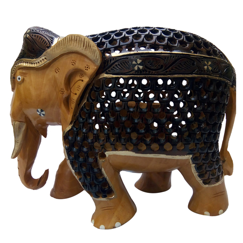 Wooden Elephant - 6 Inch, Carved and Polished Antique Decoration | Customized Packaging, Ideal for Home Decor and Gifts