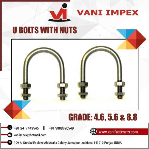 U Bolts - Carbon Steel & Boron Steel, Customized Sizes, Grade 4.6, 5.6, 8.8 | U-Shaped Design, High Strength, Durable Fasteners with Nuts