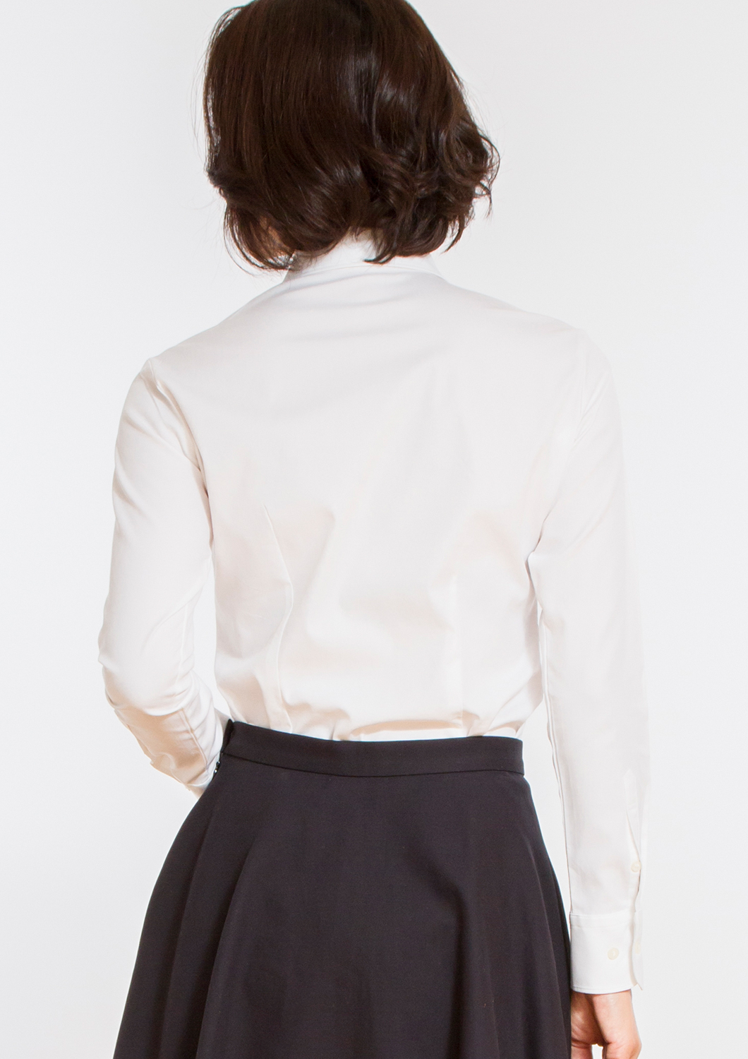 (Premium) Stretch Easy Care Shirt/ Ruffle/ Long Sleeve/ White Collar Style: Classic