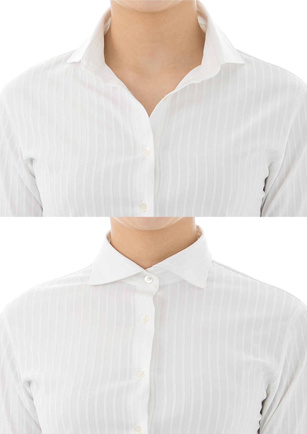 (Premium) Stretch Easy Care Shirt/ Cutaway/ Long Sleeve/ Stripe White Collar Style: Cutaway