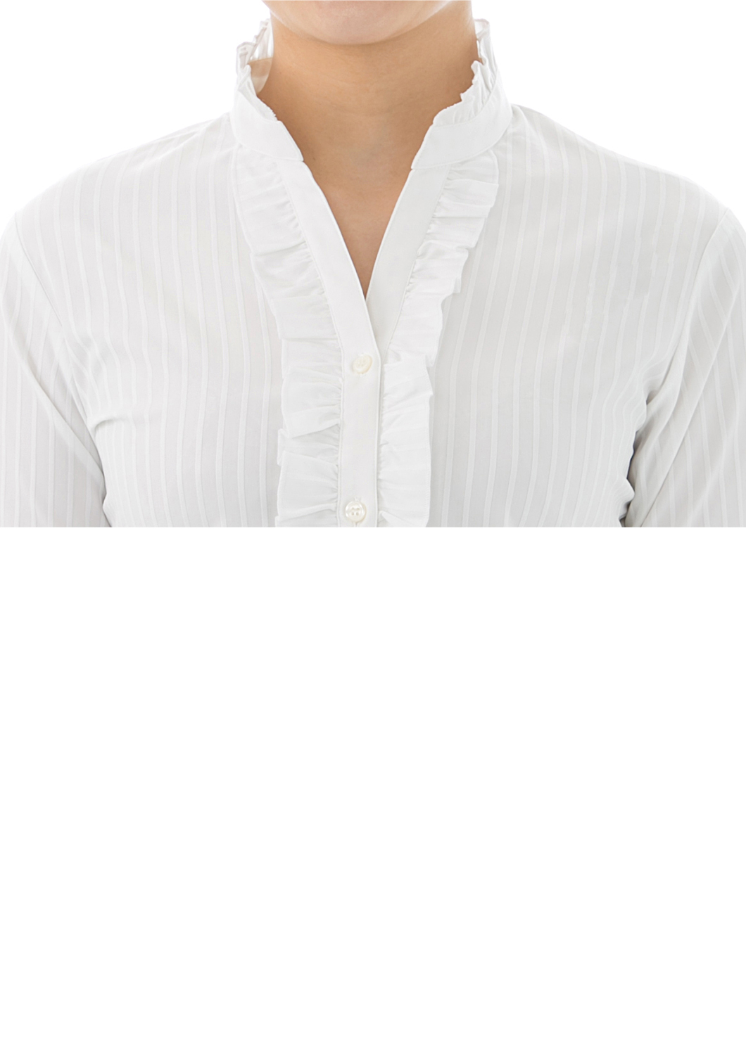 (Premium) Stretch Easy Care Shirt/ Ruffled Stand Collar/ Long Sleeve/ Stripe White Collar Style: Standard