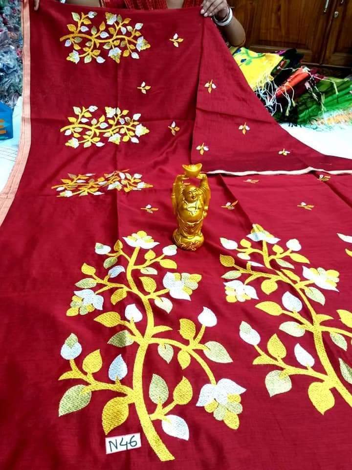 Embryodary Saree - Premium Quality Cotton Silk 6.3 Mt, Handwoven With Blouse Piece For Party Wear