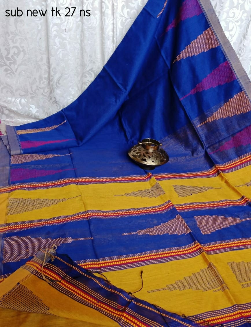 Cotton Silk Temple Saree - 6.3 Mt With Blouse Piece | Handwoven Premium Quality, Elegant Temple Borders, Ideal For Party Wear