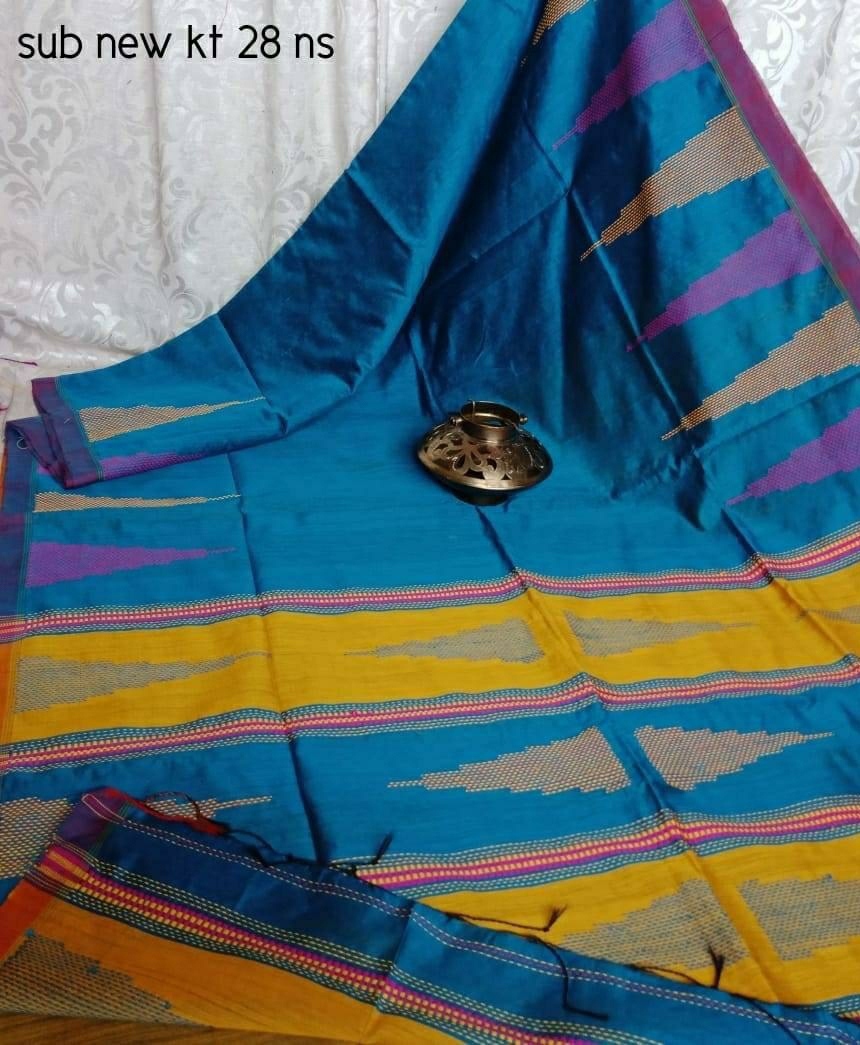 Cotton Silk Temple Saree - 6.3 Mt With Blouse Piece | Handwoven Premium Quality, Elegant Temple Borders, Ideal For Party Wear