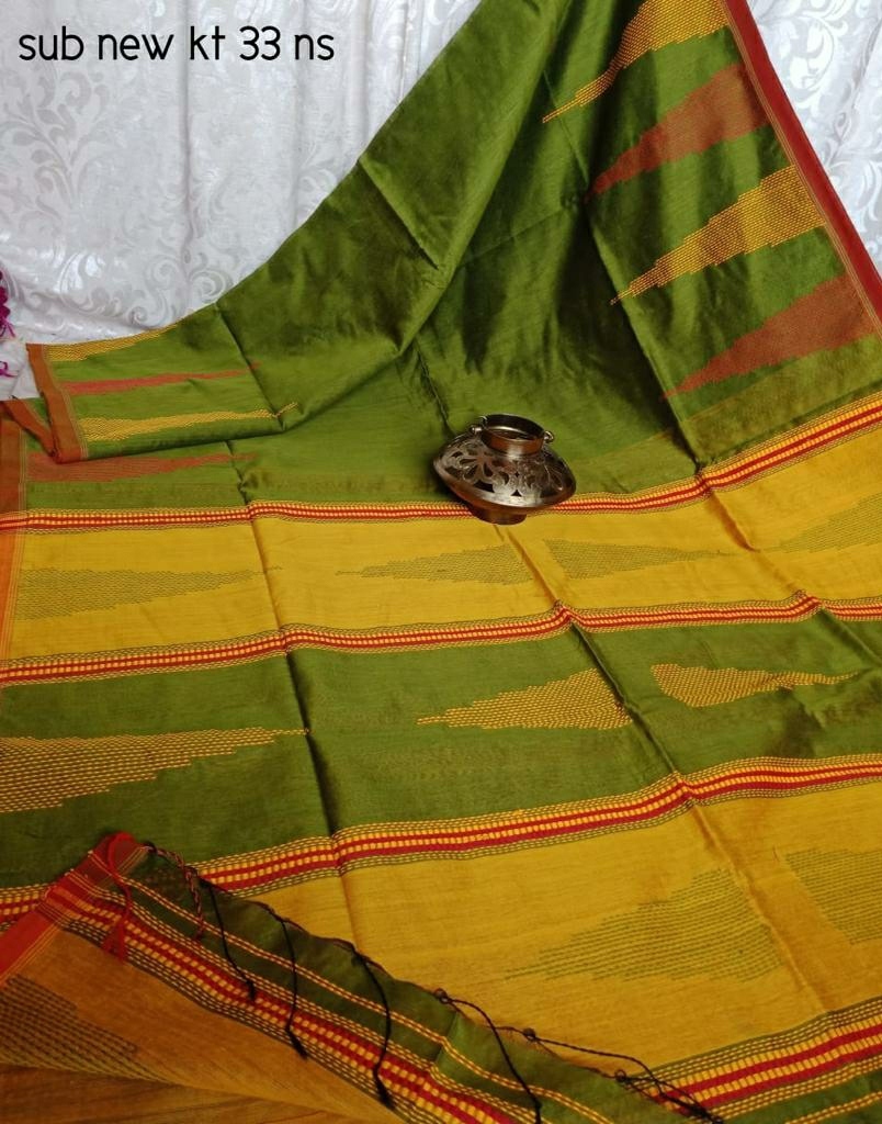 Cotton Silk Temple Saree - 6.3 Mt With Blouse Piece | Handwoven Premium Quality, Elegant Temple Borders, Ideal For Party Wear