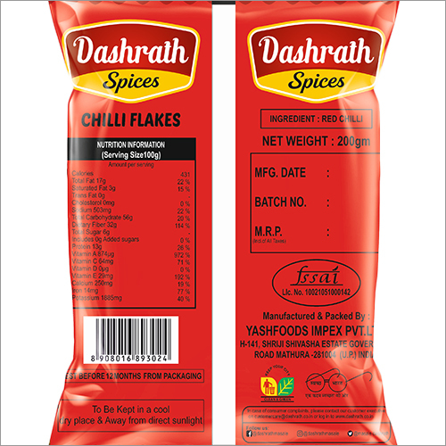 Chilli Flakes - 200 Grams, Red Color, Superior Quality, Freshly Sourced, Ideal For Flavor Enhancement