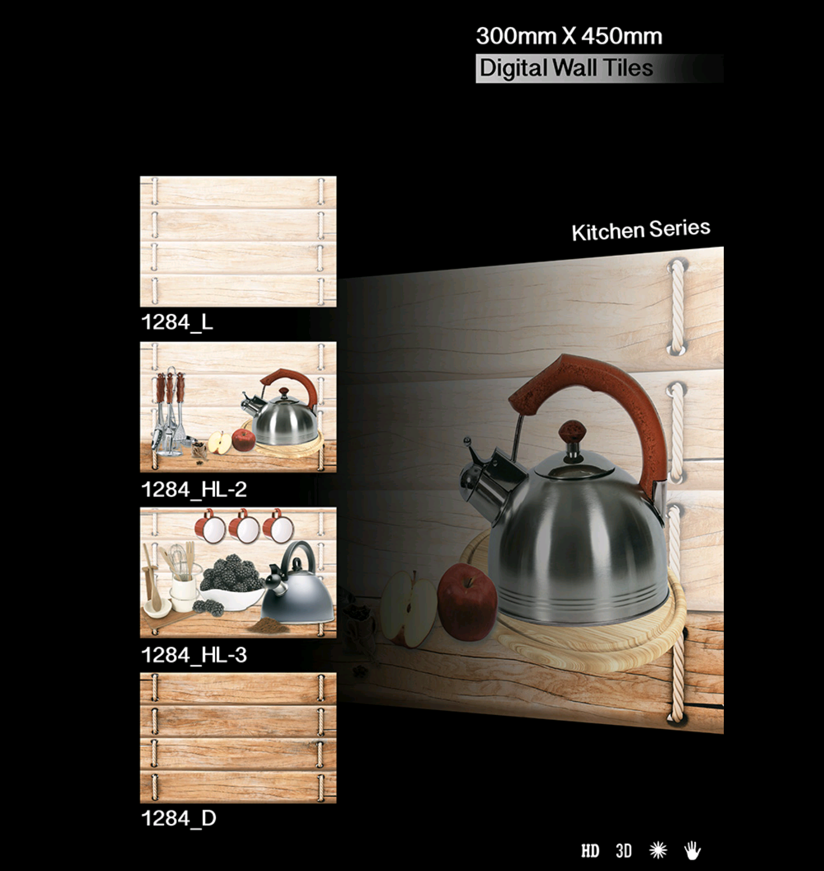 Kitchen Tiles - Ceramic Tiles 250x375 / 300x450 / 300x600 Mm | Glazed, Polished Finish, Acid-resistant, Antibacterial, Multiple Color Options