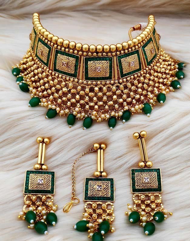 Ladies Necklace - Brass & Copper, Gold Plated With Adjustable Sizing And Elegant Pearls