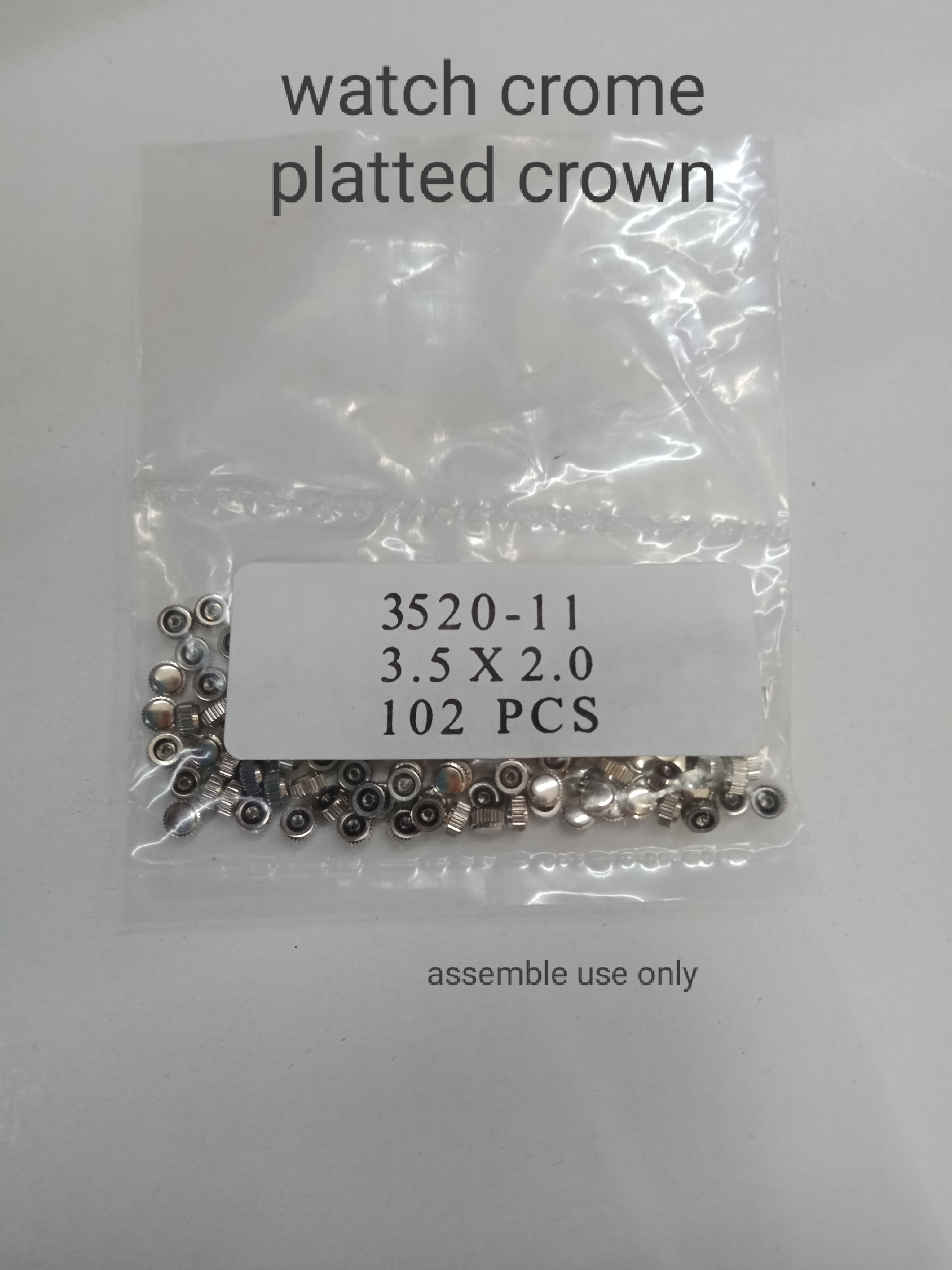 Waterproof Watch Crown - Chrome Plated Assembly, Metal Construction, Various Sizes Available, Polished Surface