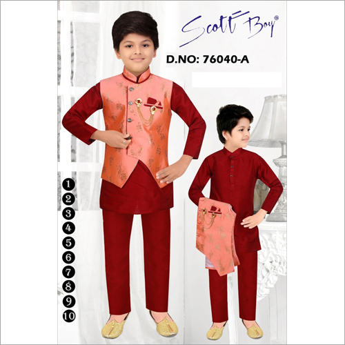 धोने योग्य लड़कों का एथनिक कुर्ता वेस्ट कोट