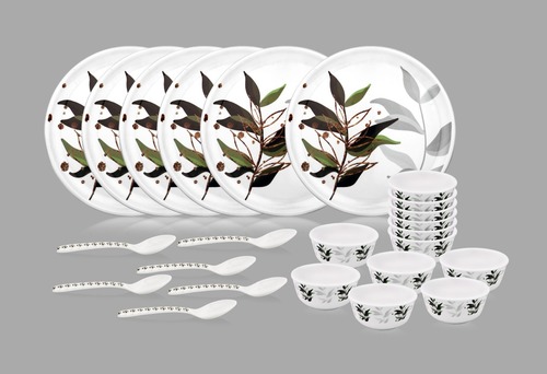 Melamine Dinner Set - 12 Pieces | Round Floral Pattern, Elegant White Design