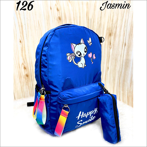 12 Inch Backpack Bag - Water-Repellent Synthetic Fabric, Blue Printed Design, Luxurious and Resilient Quality
