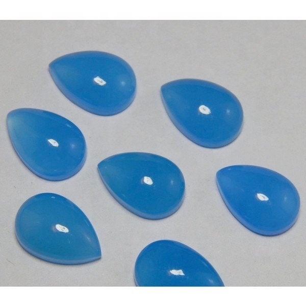 7x10mm Blue Chalcedony Pear Cabochon Loose Gemstones Grade: Aaa