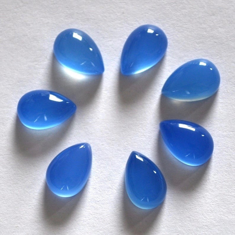 7x10mm Blue Chalcedony Pear Cabochon Loose Gemstones Grade: Aaa