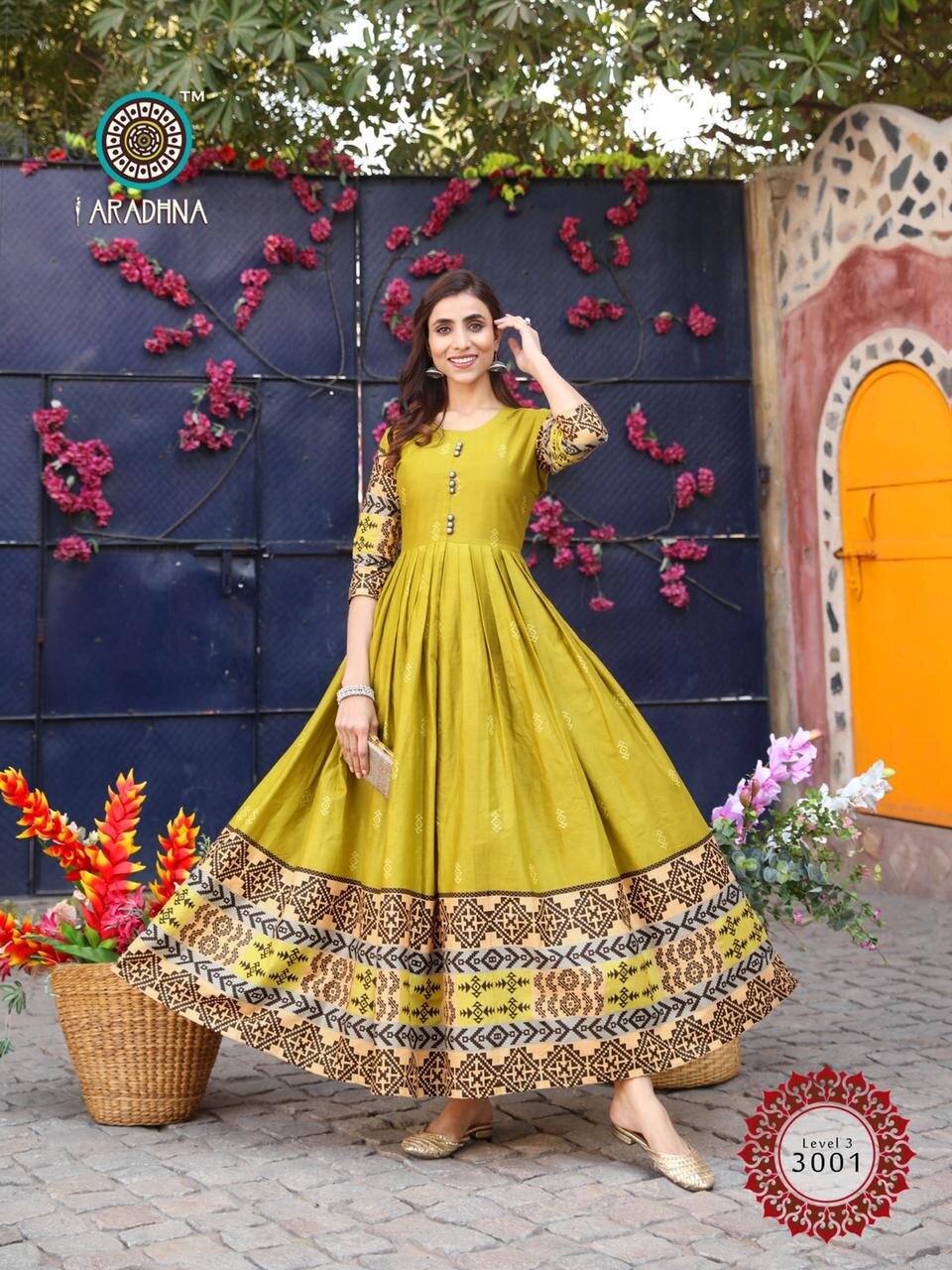 Level 3 Cotton With Embroidery And Manual Work Kurti - Cotton Material, Sizes S To 4xl, 3/4 Sleeve Style, Traditional Pattern | Dry Clean, Quick Dry, Washable