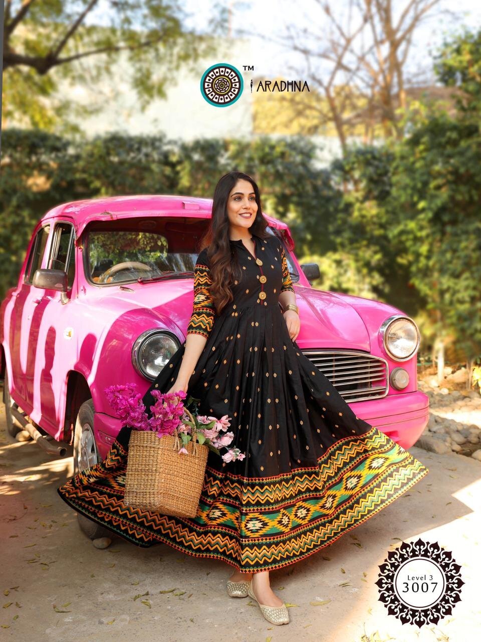 Level 3 Cotton With Embroidery And Manual Work Kurti - Cotton Material, Sizes S To 4xl, 3/4 Sleeve Style, Traditional Pattern | Dry Clean, Quick Dry, Washable