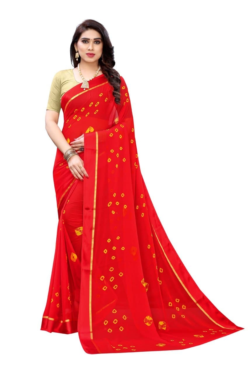 Multi Colour Small Border Bandhani Saree